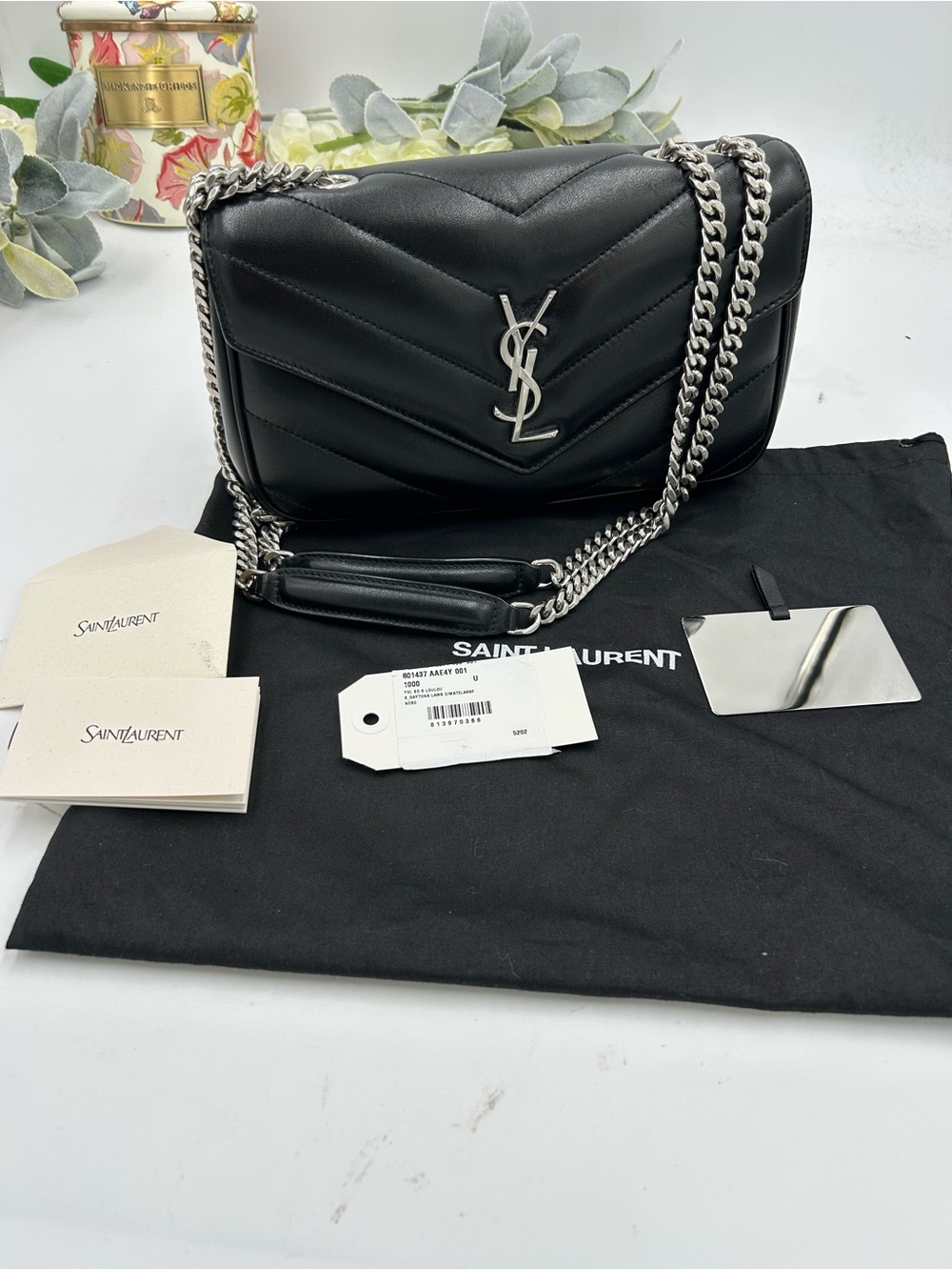 Women's Saint Laurent Black Quilted small LouLou  Leather Shoulder Bag Italy
